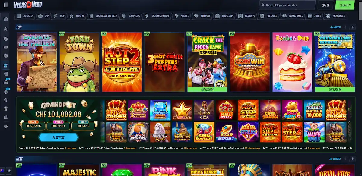 VegasHero Casino homepage interface for Australian players