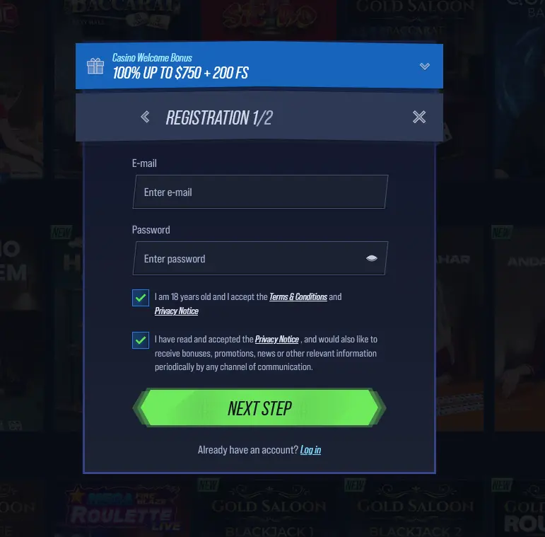 VegasHero mobile registration form for new Australian players