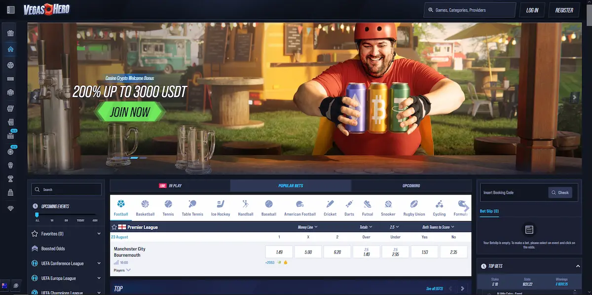 VegasHero sportsbook covering AFL, NRL and cricket betting markets